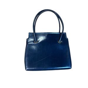 Vintage Structured Frame Handbag Blue Leather OS